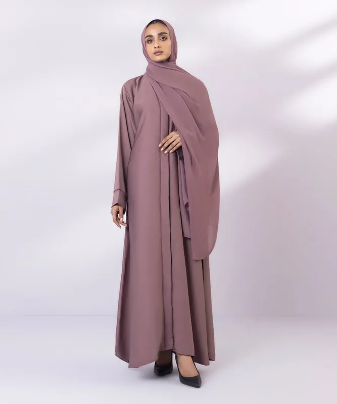 Soft drapey full length Abbaya with buttoned front and V‑neckline – view 1 – Poshaq