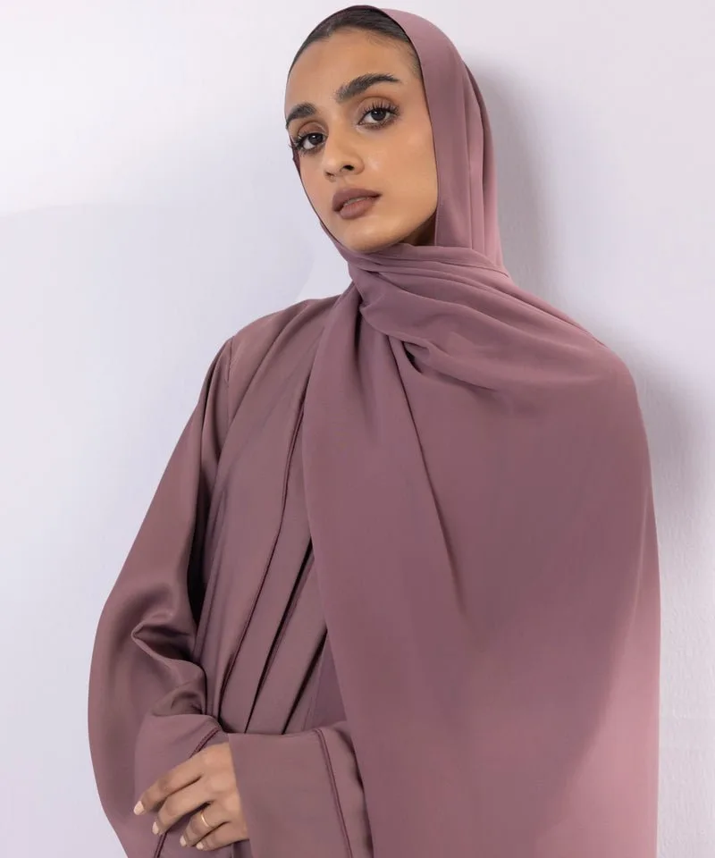 Soft drapey full length Abbaya with buttoned front and V‑neckline – view 3 – Poshaq