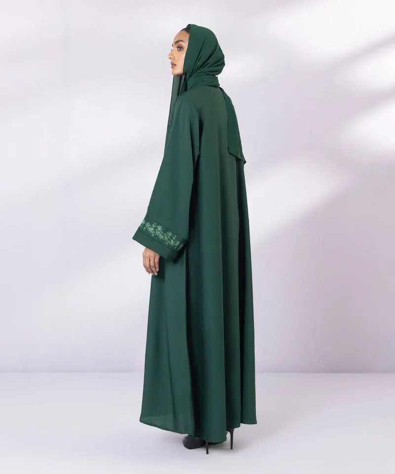Emerald green full length abaya with V-neckline and sleeve detail – view 5 – Poshaq