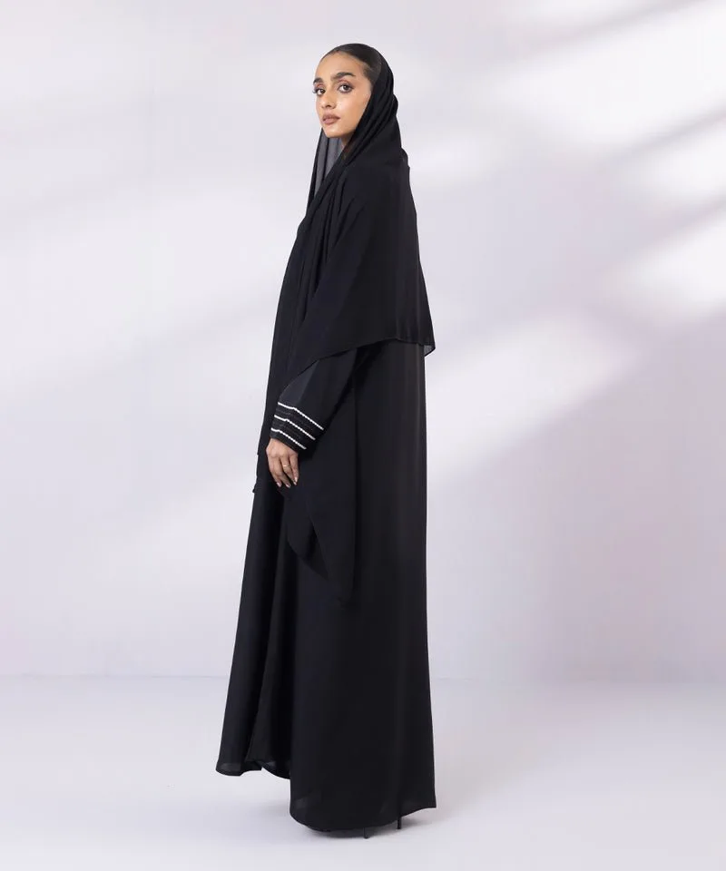 Black abaya with V‑neck and embroidered sleeves – view 4 – Poshaq