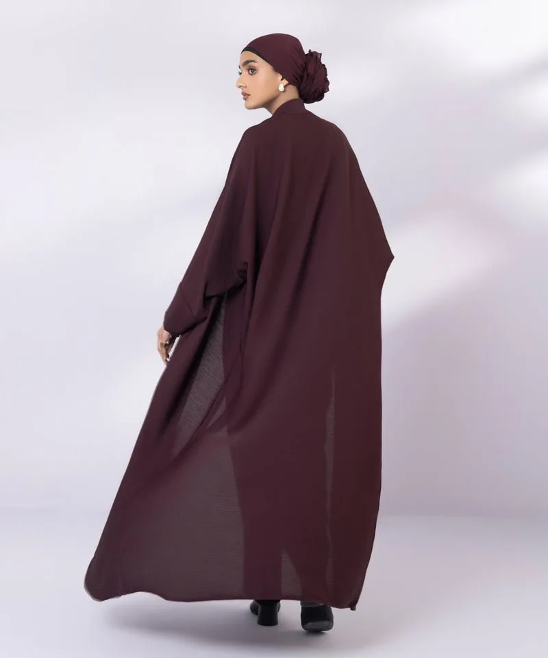 Front open crinkle abaya with kimono sleeves and hijab – view 2 – Poshaq
