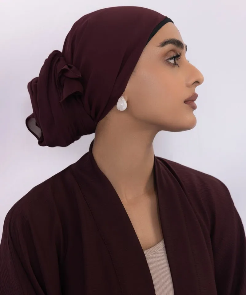 Front open crinkle abaya with kimono sleeves and hijab – view 3 – Poshaq