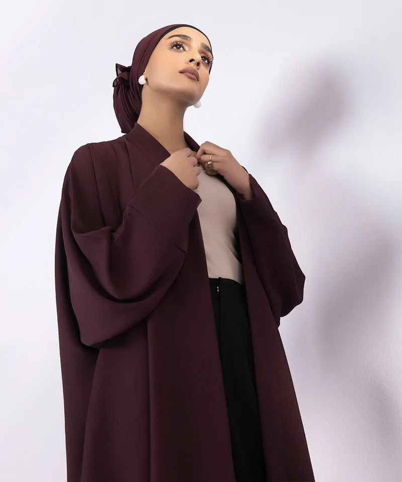 Front open crinkle abaya with kimono sleeves and hijab – view 4 – Poshaq