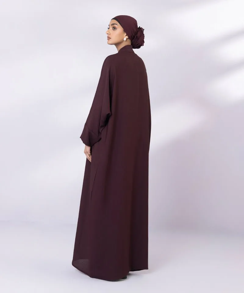 Front open crinkle abaya with kimono sleeves and hijab – view 6 – Poshaq