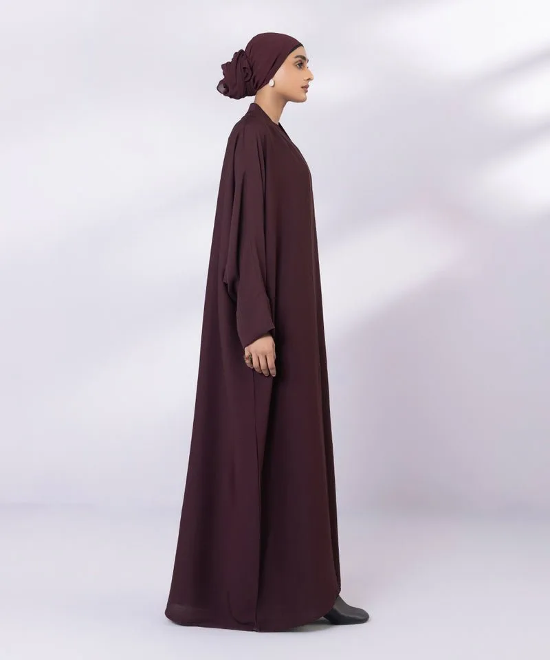 Front open crinkle abaya with kimono sleeves and hijab – view 7 – Poshaq