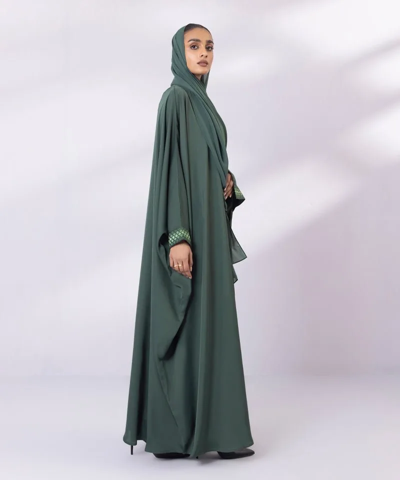 Green Abbaya with embroidered cuffs and matching hijab – view 4 – Poshaq