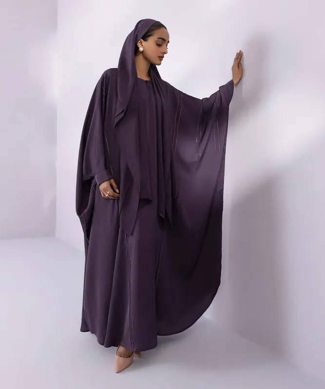 Elegant abaya with diamanté detail – view 1 – Poshaq