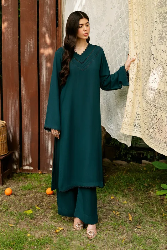 Zinc coloured Karandi long shirt with V‑neck and subtle sheen – view 1 – Poshaq
