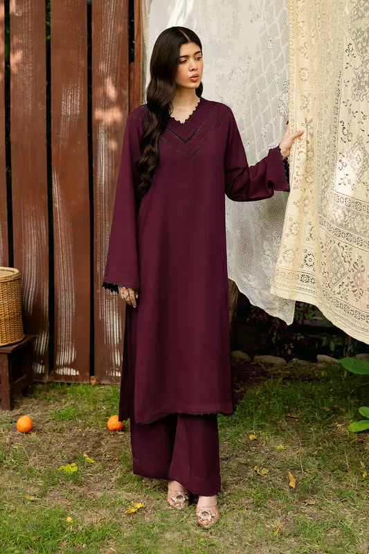 Maroon karandi long shirt with subtle sheen – view 1 – Poshaq