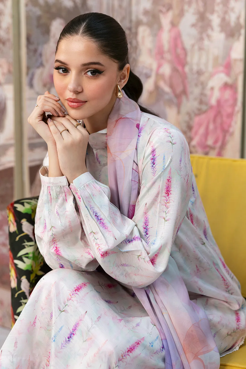 Off‑white long shirt in raw silk with silk dupatta detail – view 5 – Poshaq