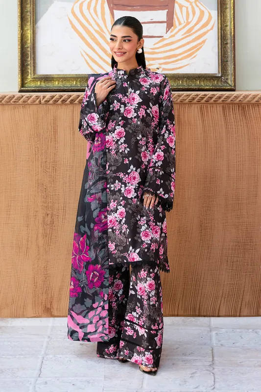 black raw silk long shirt with subtle sheen – view 1 – Poshaq