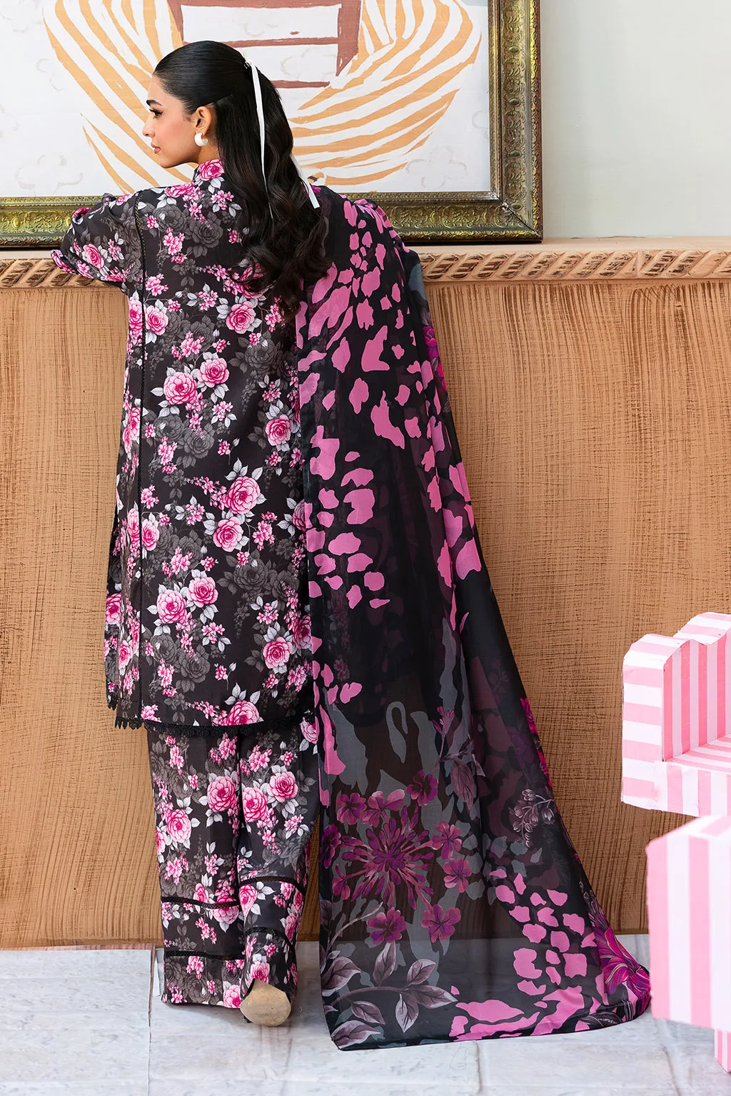 black raw silk long shirt with subtle sheen – view 2 – Poshaq