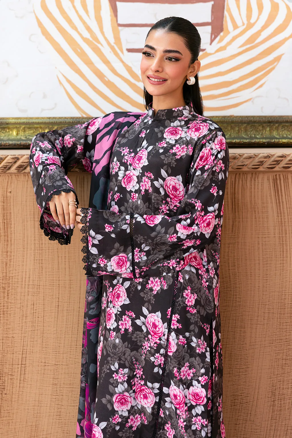 black raw silk long shirt with subtle sheen – view 3 – Poshaq