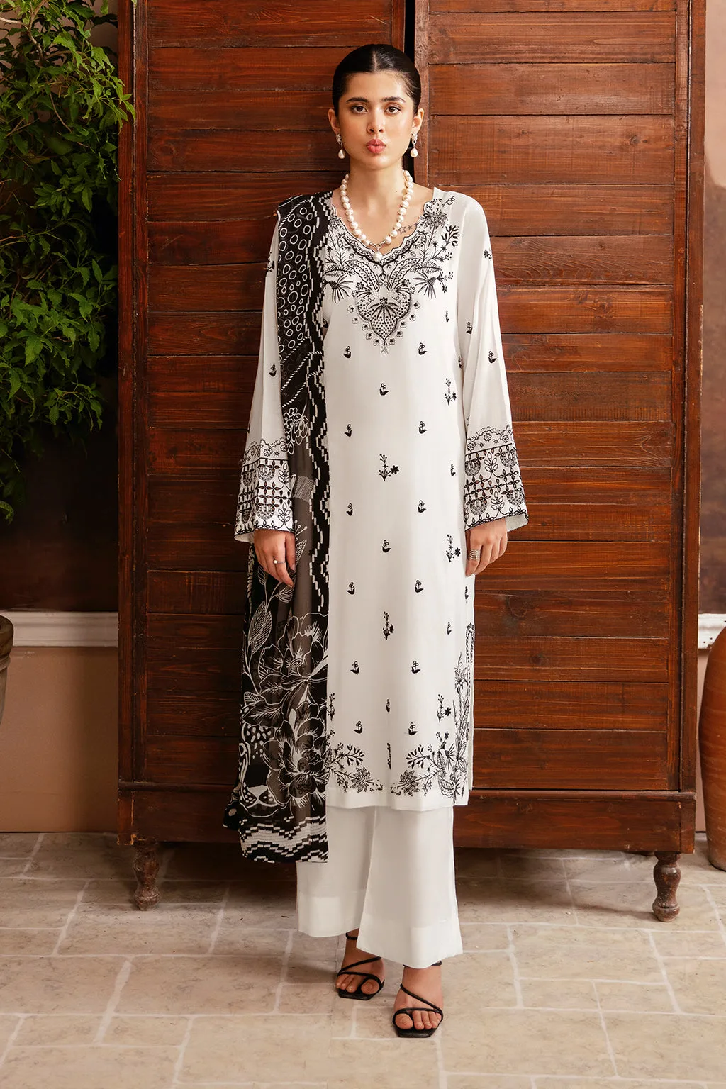 chiffon lawn casual long shirt with embroidered dupatta – view 1 – Poshaq