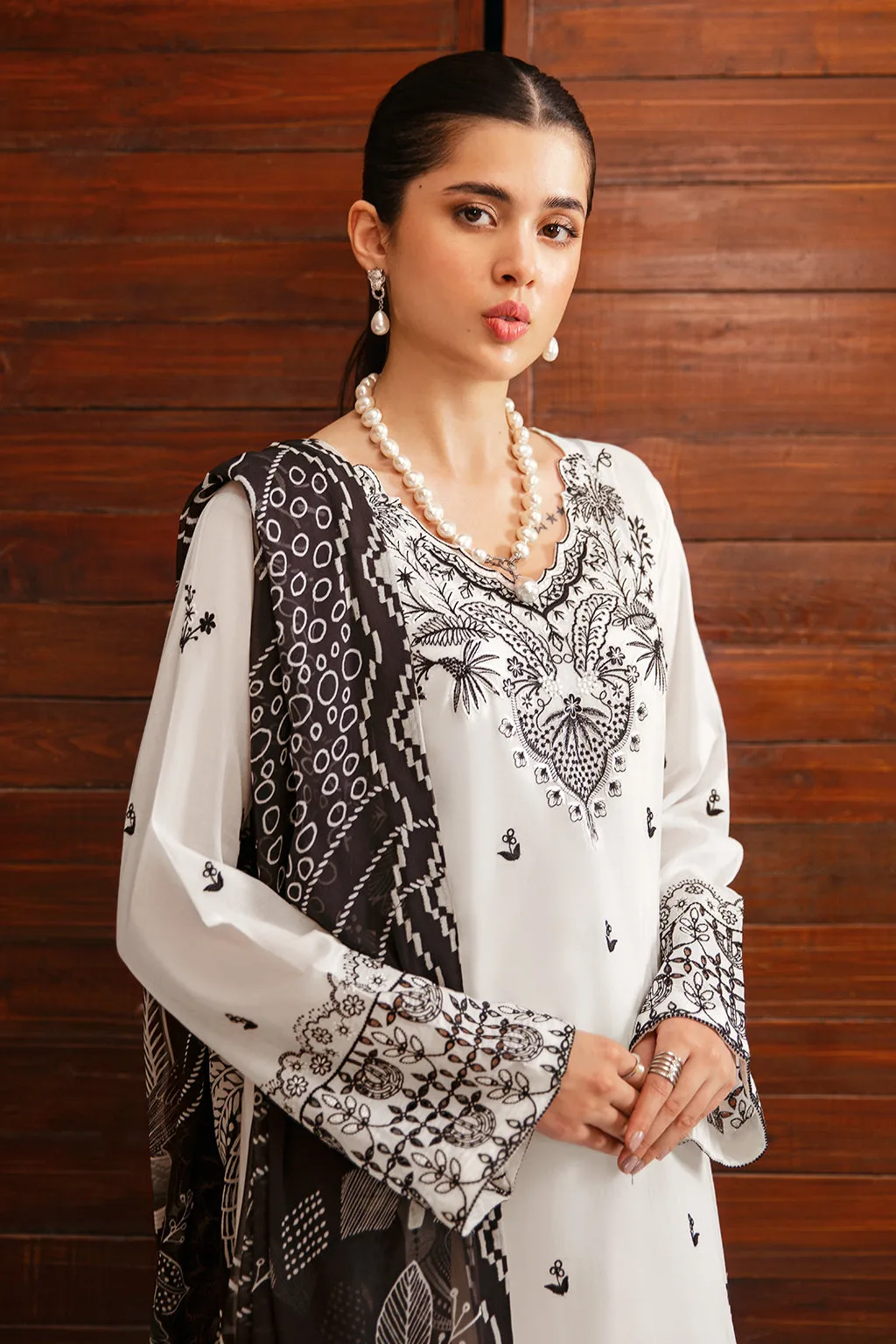 chiffon lawn casual long shirt with embroidered dupatta – view 3 – Poshaq