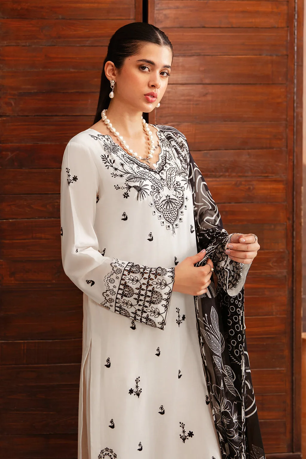 chiffon lawn casual long shirt with embroidered dupatta – view 5 – Poshaq