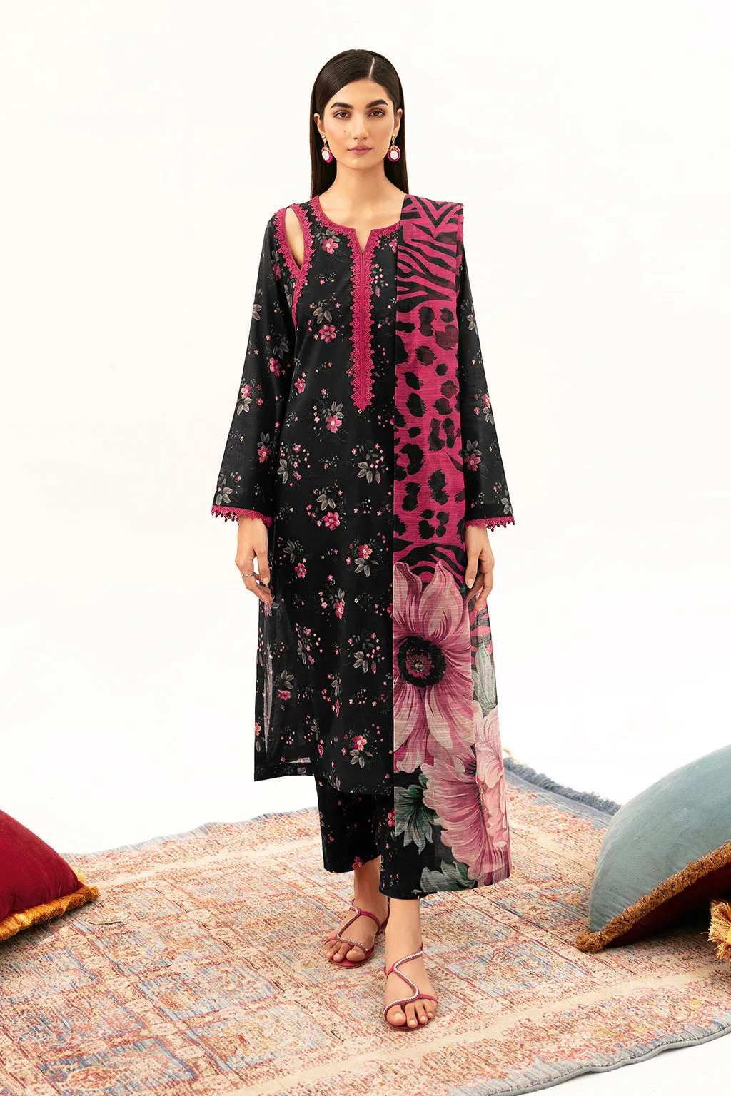black lawn long shirt with subtle drape – view 1 – Poshaq