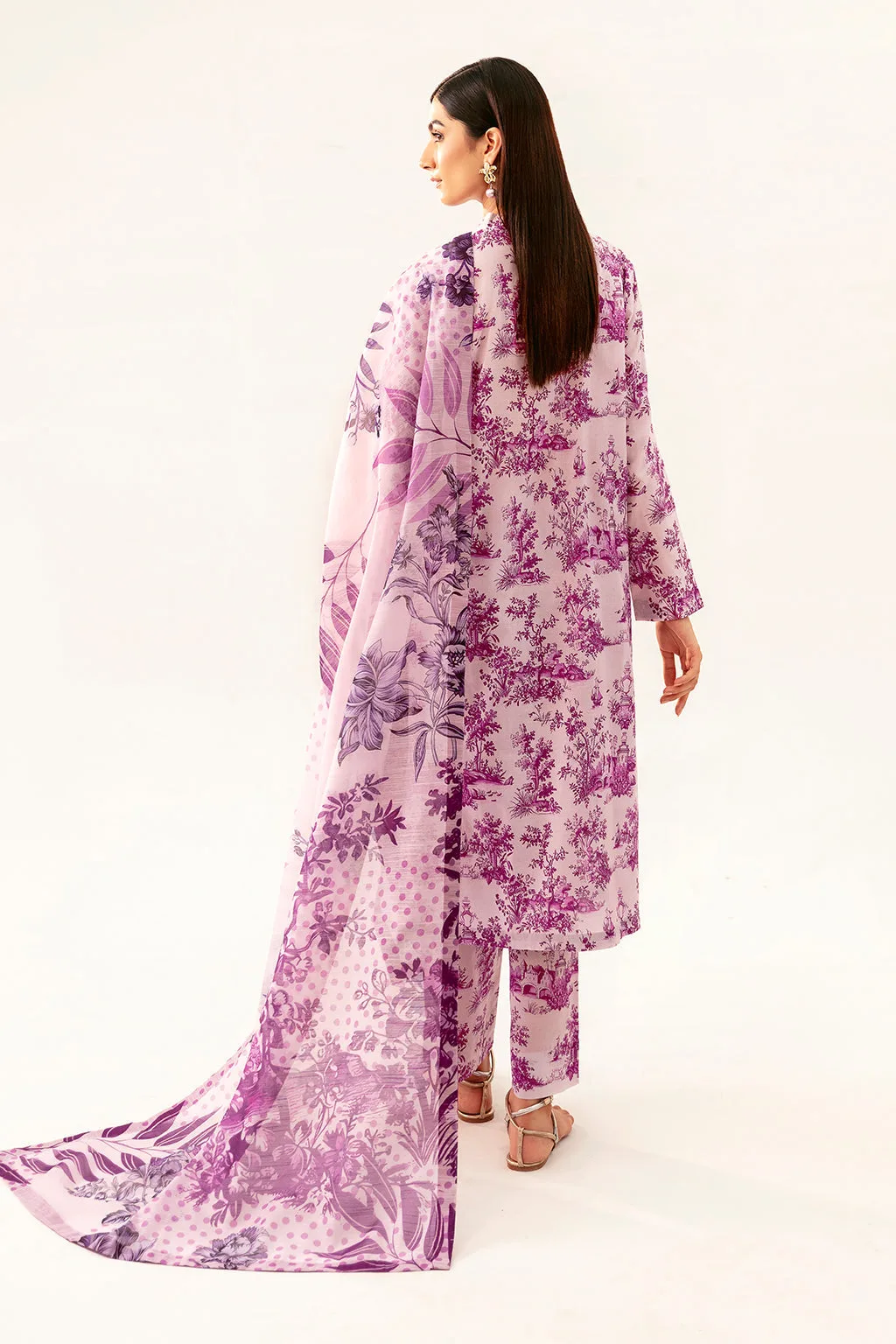 Lilac lawn long shirt with digital print – view 2 – Poshaq