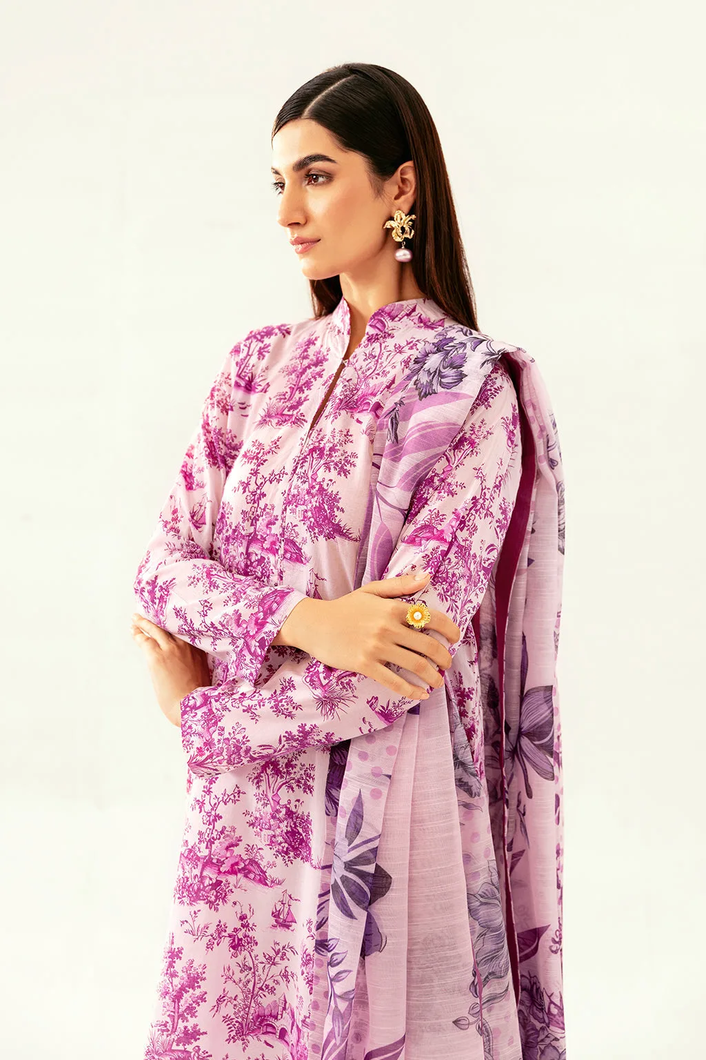 Lilac lawn long shirt with digital print – view 4 – Poshaq