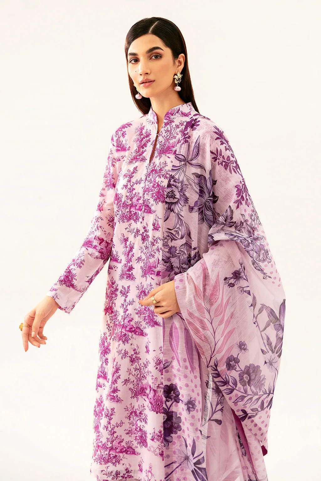 Lilac lawn long shirt with digital print – view 5 – Poshaq
