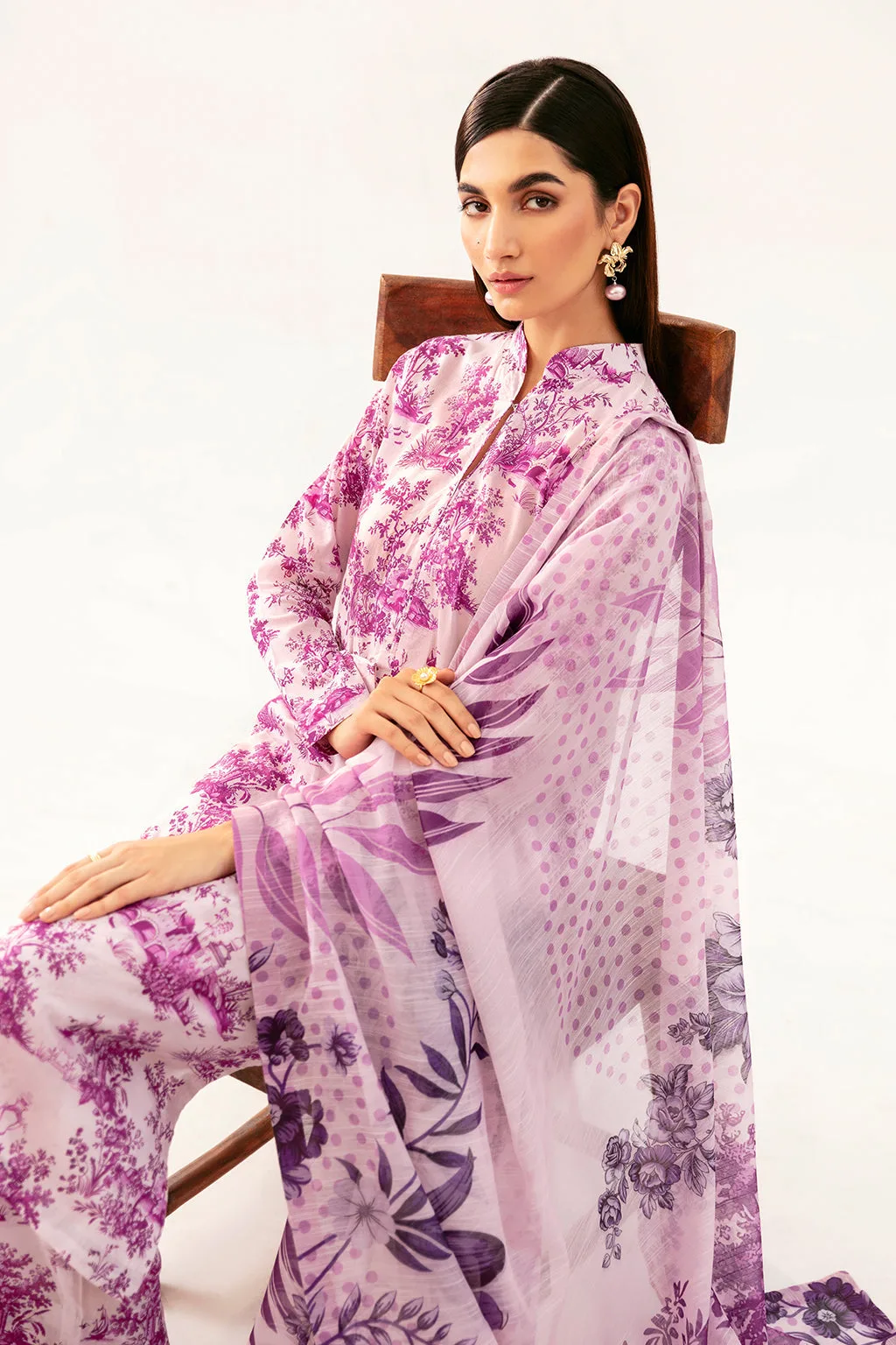 Lilac lawn long shirt with digital print – view 6 – Poshaq