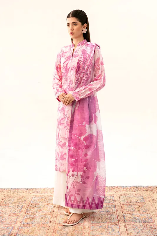 White lawn long shirt with subtle design by Afsanah – view 1 – Poshaq