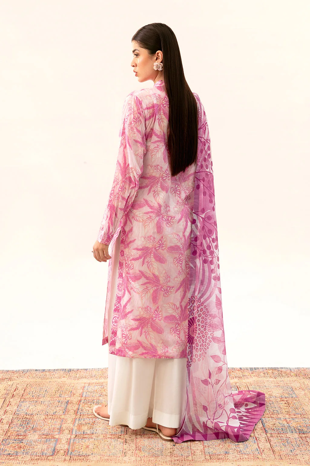 White lawn long shirt with subtle design by Afsanah – view 2 – Poshaq