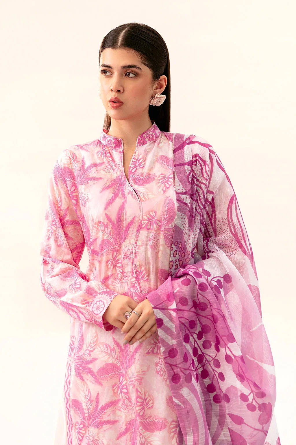 White lawn long shirt with subtle design by Afsanah – view 3 – Poshaq