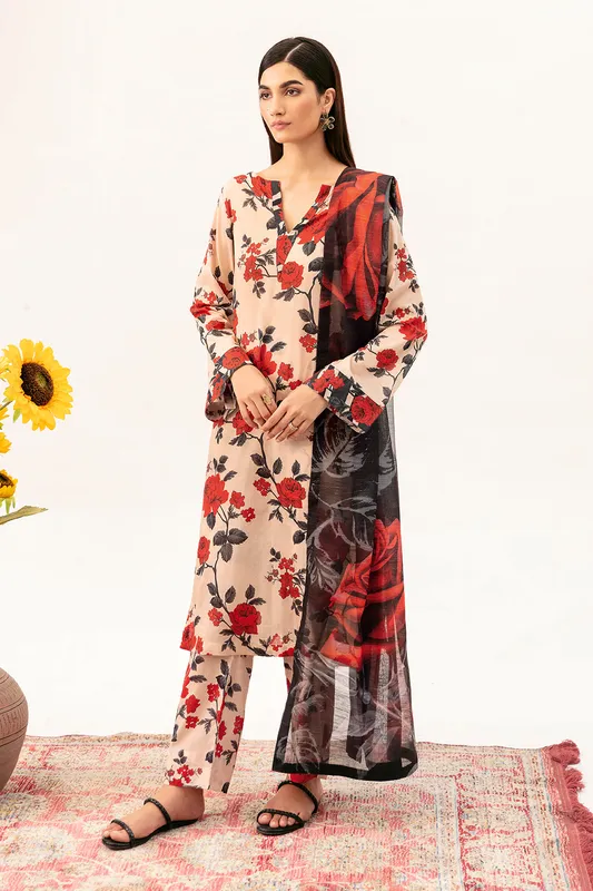 Pale peach long shirt made of lawn fabric – view 1 – Poshaq