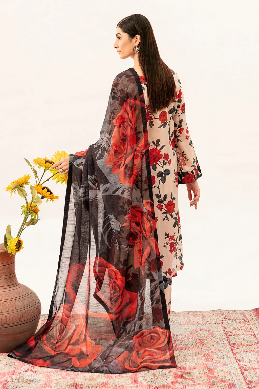 Pale peach long shirt made of lawn fabric – view 2 – Poshaq