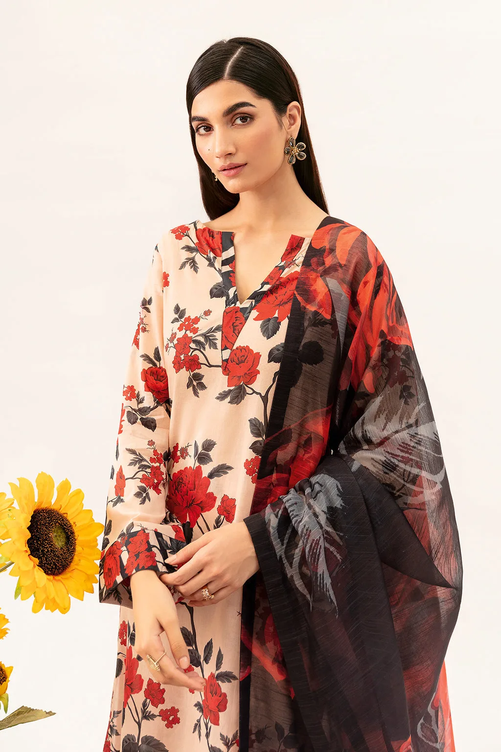 Pale peach long shirt made of lawn fabric – view 3 – Poshaq