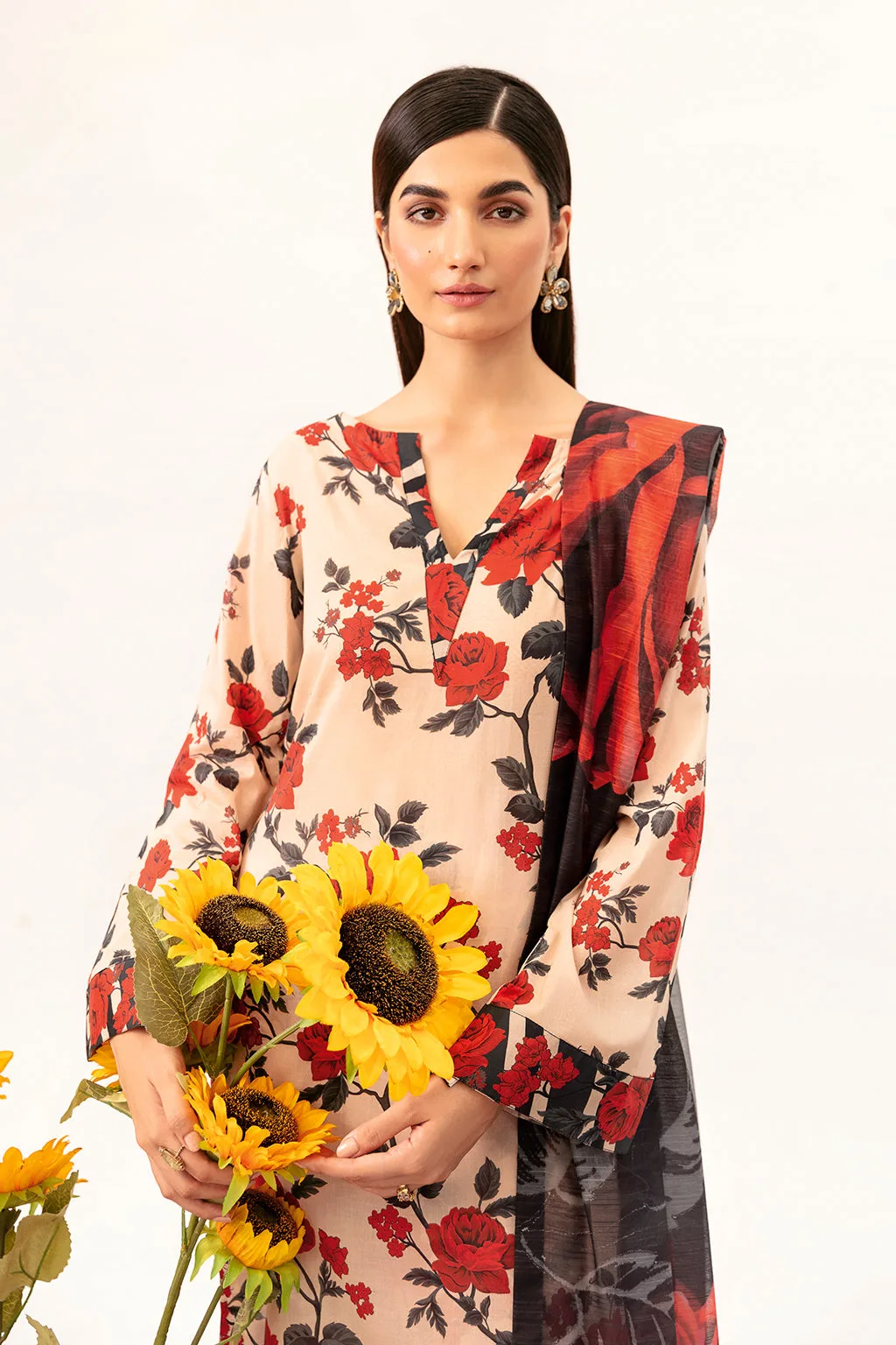 Pale peach long shirt made of lawn fabric – view 4 – Poshaq