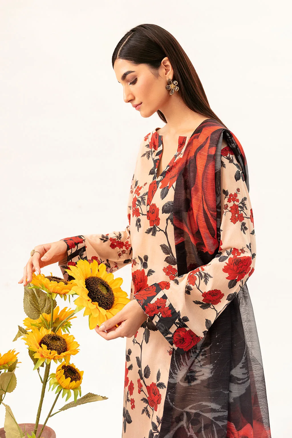 Pale peach long shirt made of lawn fabric – view 5 – Poshaq