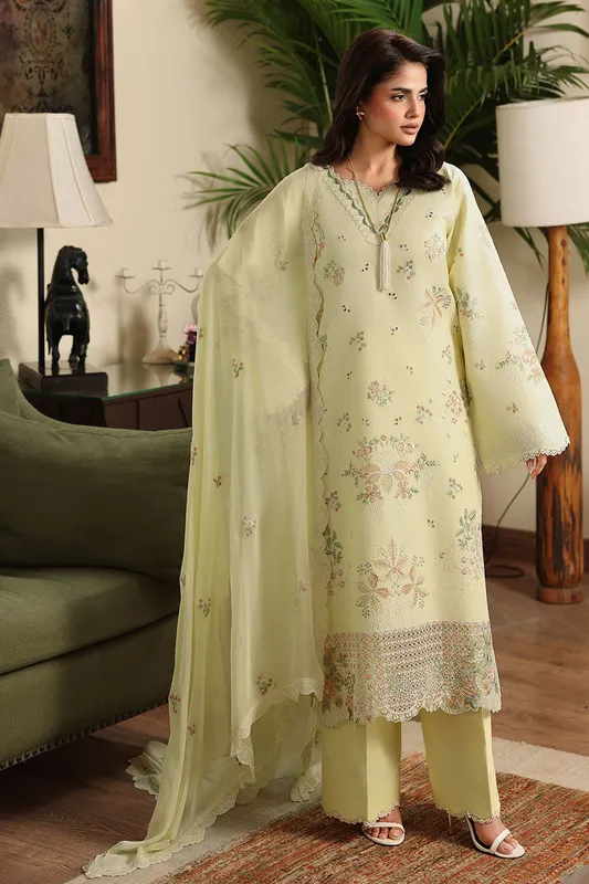 Mint organza long shirt with chiffon panel and subtle embroidery – view 1 – Poshaq