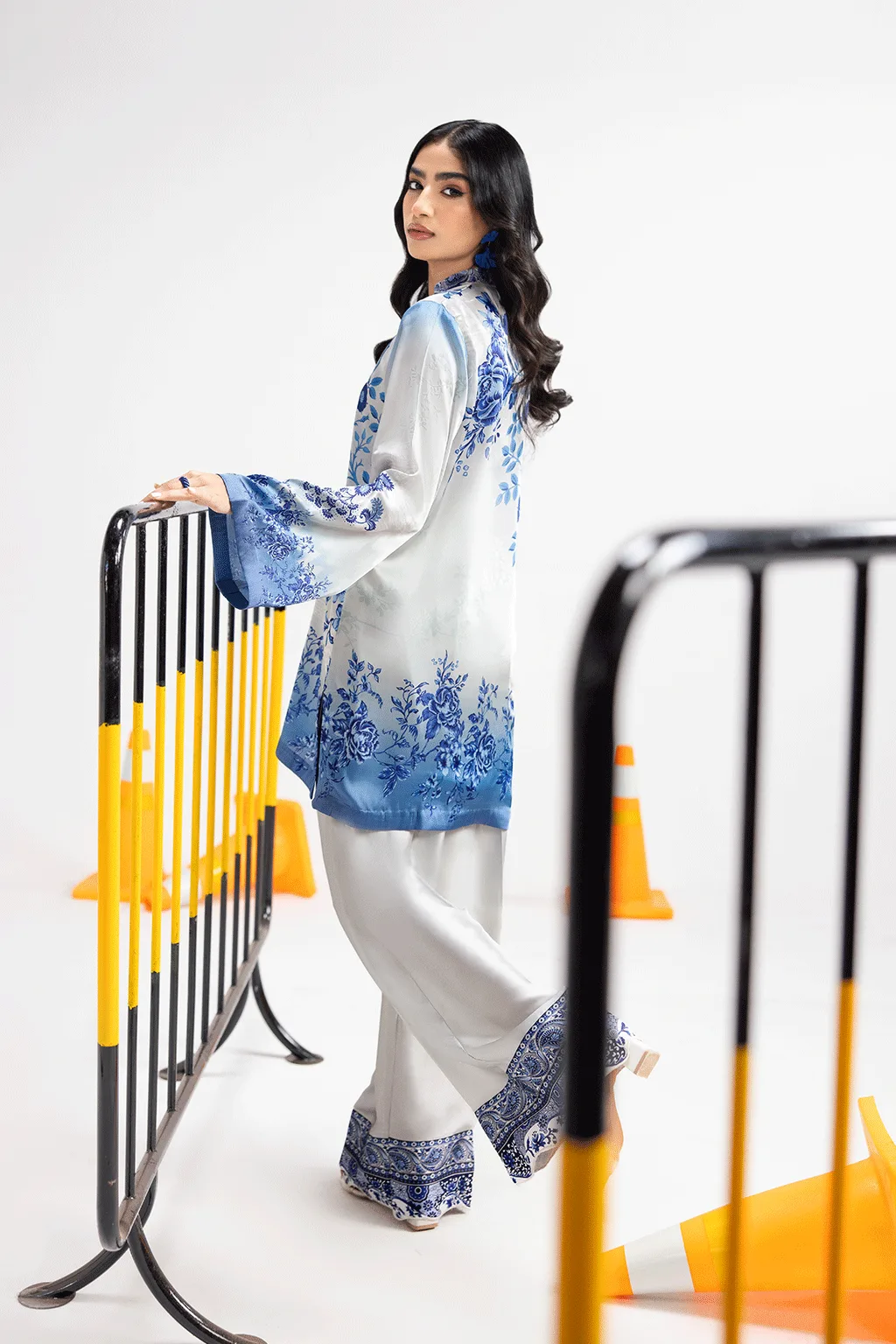 Pearl white silk shirt and straight trousers set by Afsanah – view 2 – Poshaq