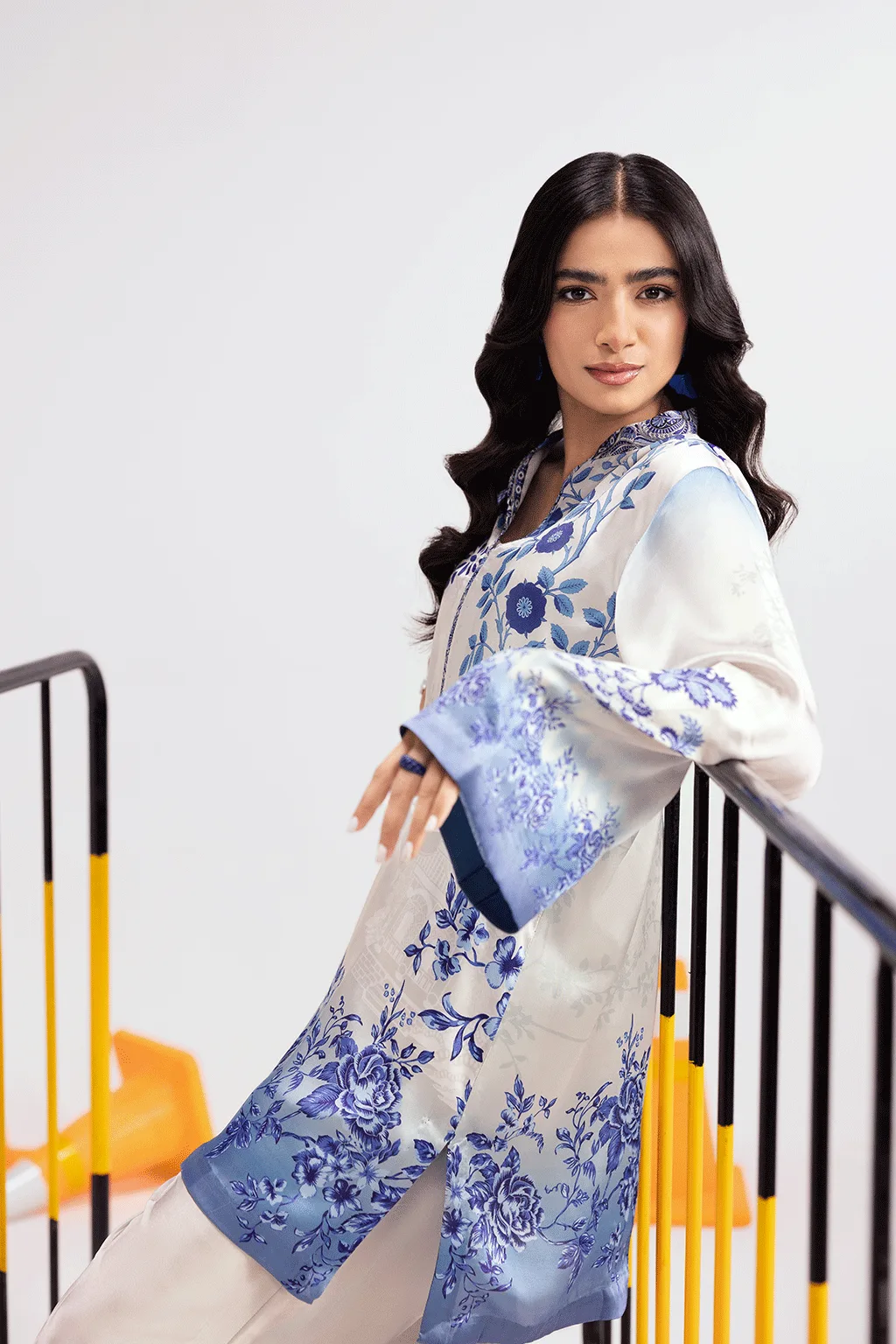 Pearl white silk shirt and straight trousers set by Afsanah – view 3 – Poshaq