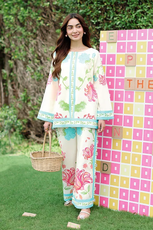 Ivory 2-piece lawn set with subtle print – view 1 – Poshaq