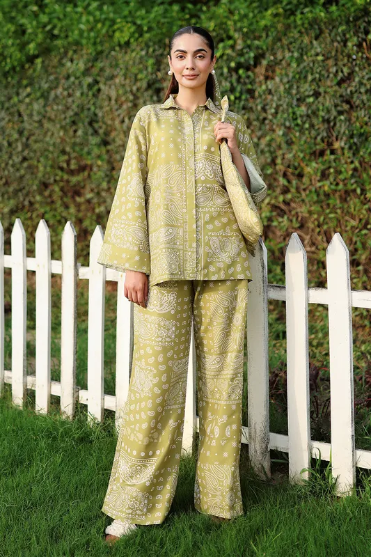 Light Lime lawn set – cropped top and trousers – view 1 – Poshaq