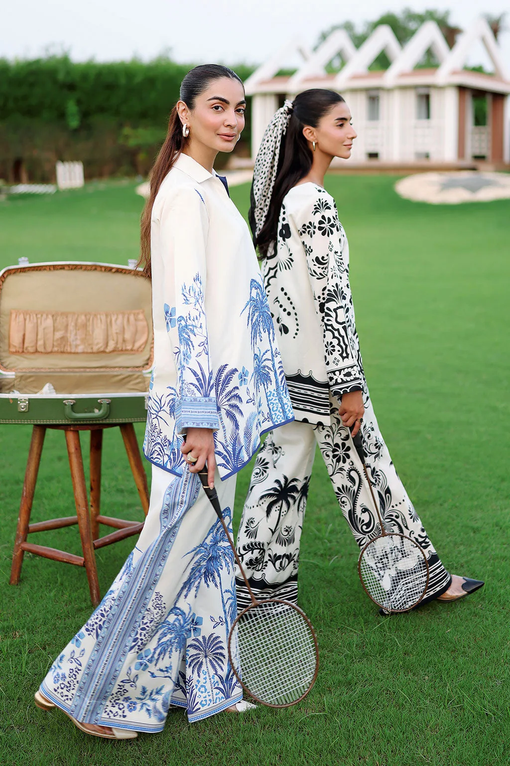 Off white lawn co‑ord set with printed top and trousers – view 5 – Poshaq