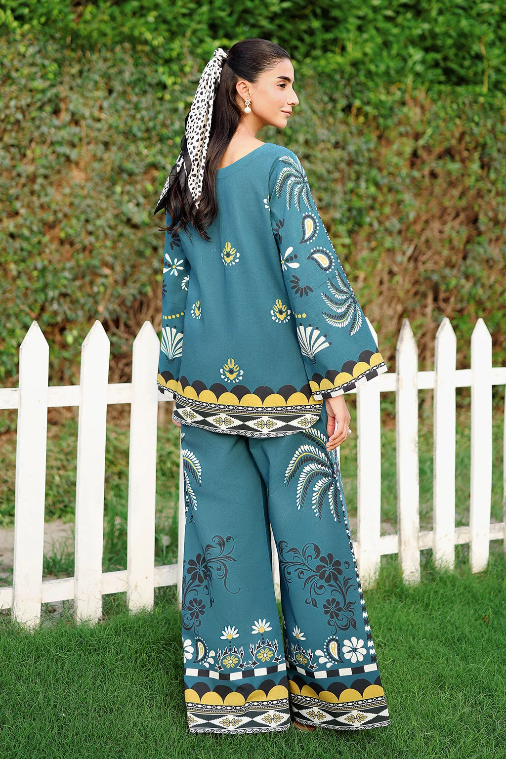 Teal blue lawn 2-piece set with relaxed fit – view 2 – Poshaq