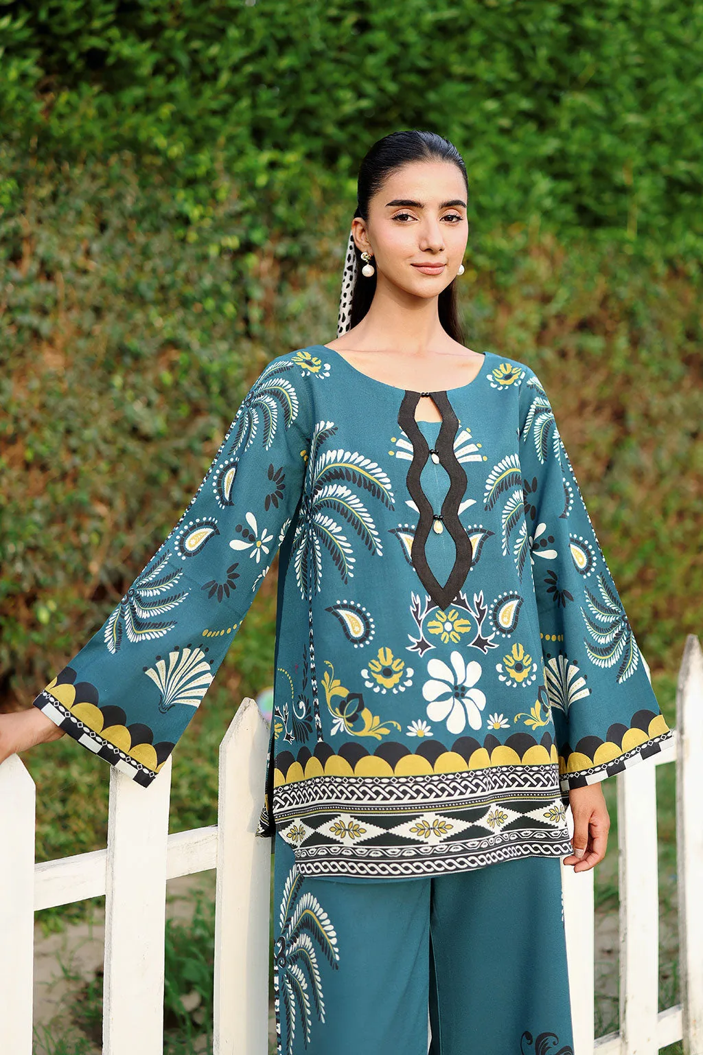 Teal blue lawn 2-piece set with relaxed fit – view 3 – Poshaq