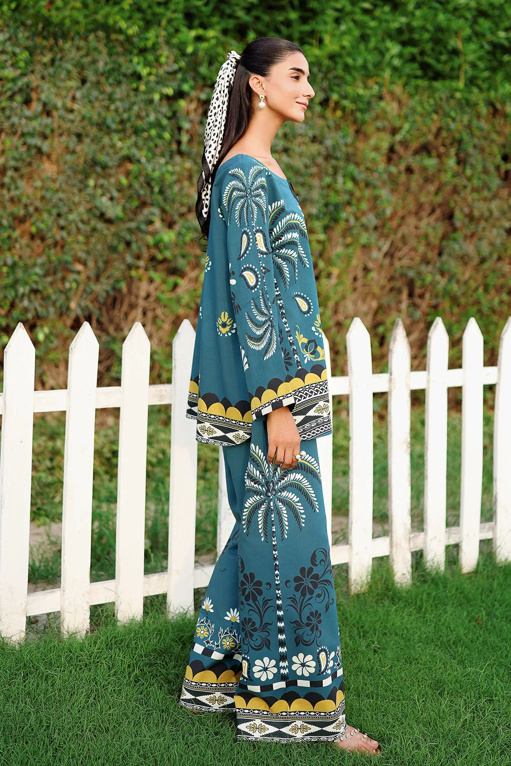 Teal blue lawn 2-piece set with relaxed fit – view 4 – Poshaq