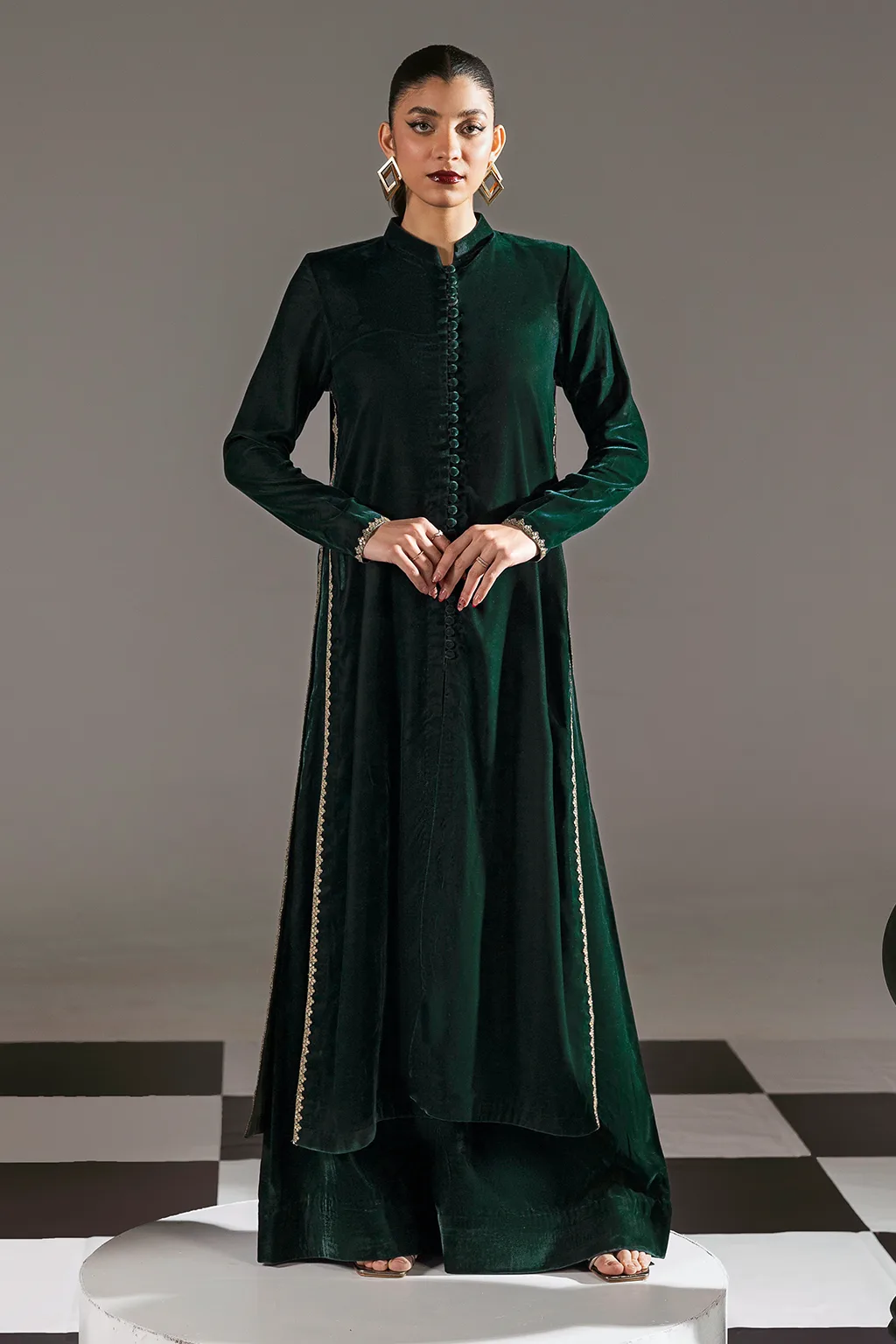 luxurious velvet long shirt with subtle sheen – view 1 – Poshaq
