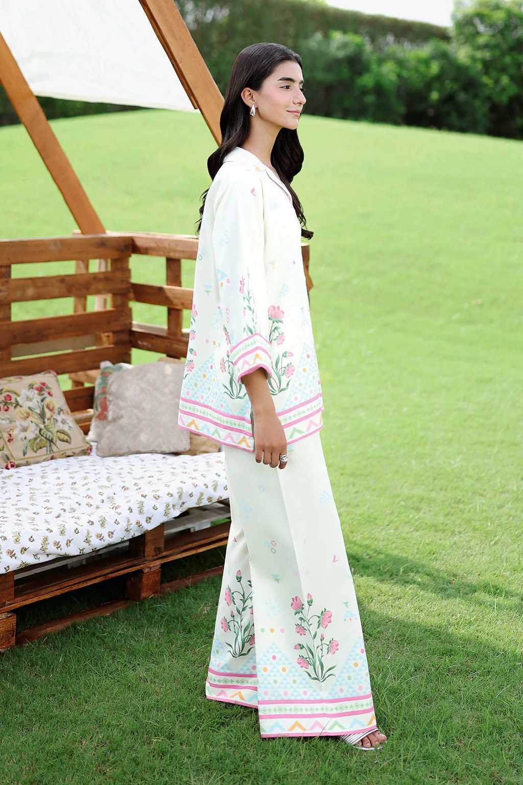 Ivory 2‑piece lawn set with subtle print – view 4 – Poshaq