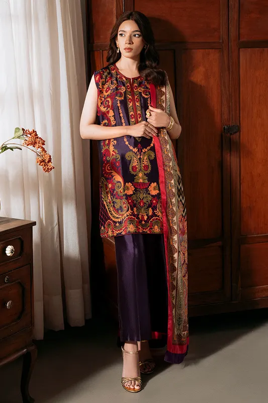 Dark purple silk dress with elegant cut – view 1 – Poshaq