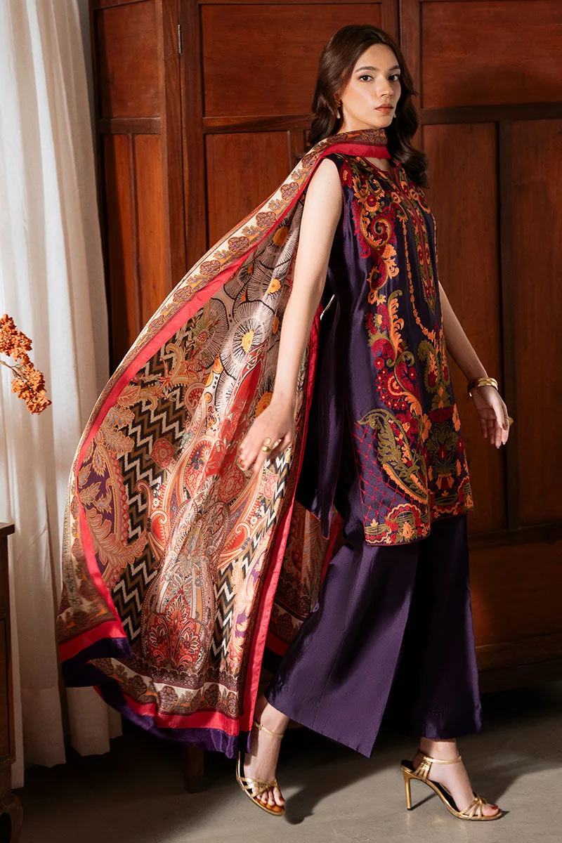 Dark purple silk dress with elegant cut – view 2 – Poshaq