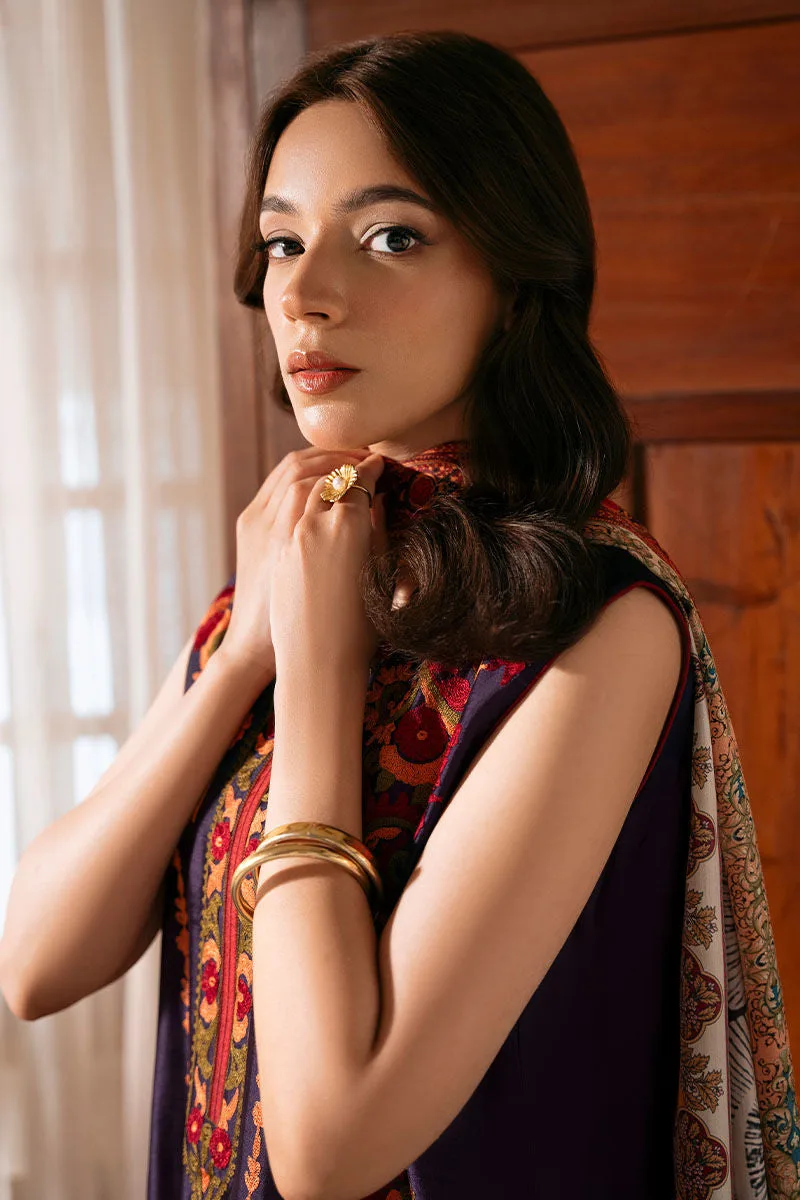 Dark purple silk dress with elegant cut – view 3 – Poshaq