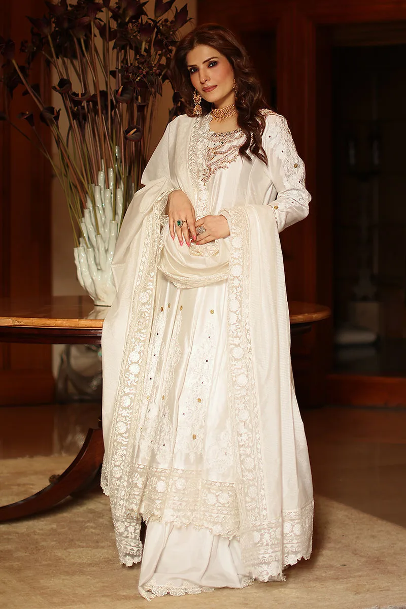 White cotton net shirt, dupatta and lehenga set – Aisha Imran – view 2 – Poshaq