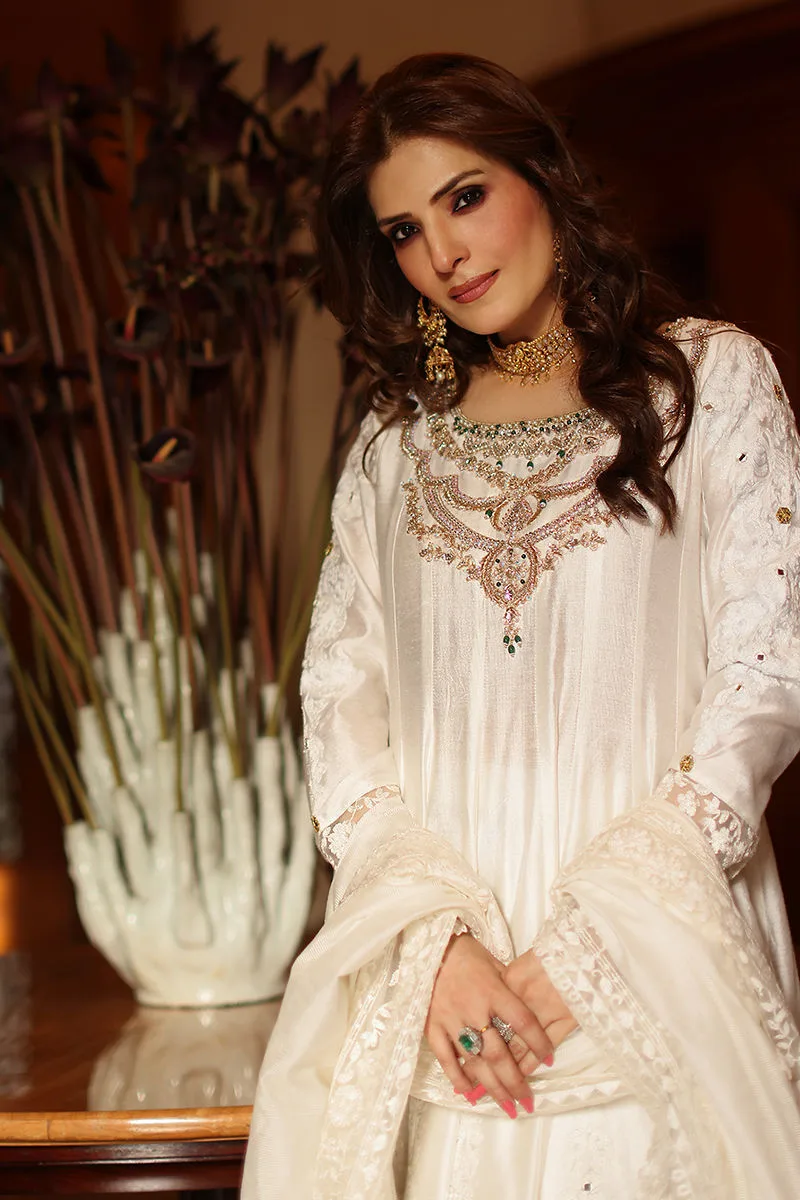 White cotton net shirt, dupatta and lehenga set – Aisha Imran – view 3 – Poshaq