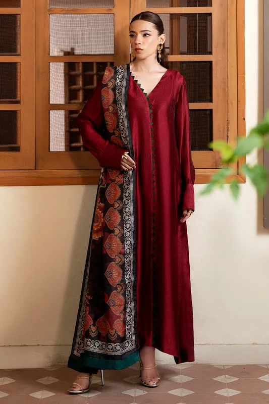 Red silk pret set with angrakha, trousers and dupatta – view 1 – Poshaq